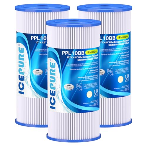 5 Micron 10" x 4.5" Whole House Sediment Pleated Water Filter 3Pack (3 Count)
