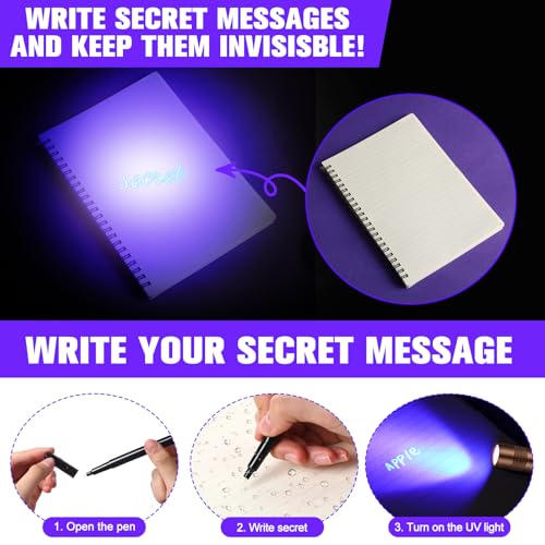 8 Pcs Black Light Markers Set 4 Invisible Ink Pen 4 Mini UV Flashlights Invisible Ink Marker Disappearing Pen for Spy Gadgets Secret Message Gift Party Favors (8 Count)