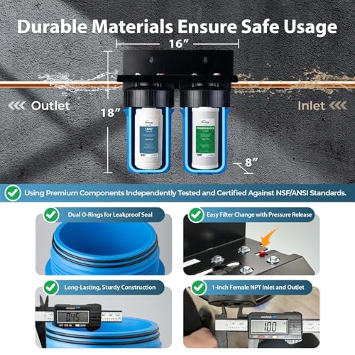 WGB21B-PB 2-Stage Whole House Water Filtration System w/ 10” x 4.5” Carbon Block FC15B and Lead Reducing Filter FCRC15B, 1" Inlet/Outlet Ports