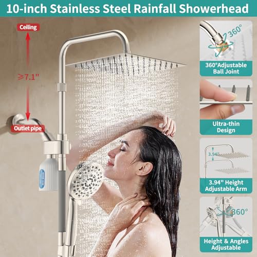 Brushed Nickel Filtered Rainfall Shower Head with Handheld