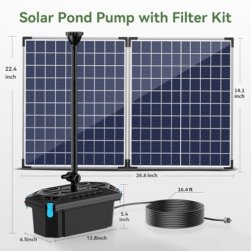 50W Solar Pond Filter Pump 580 GPH for Pond up to 2000 Gallons