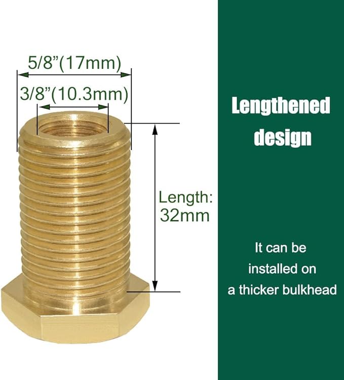 Joywayus 2Set Brass Male Bulkhead Kit Include 1/8" NPT Female 3/8" Male Water Tank Connector Threaded And 3/8" Female Outer Hex Head End Pipe Caps with Rubber Gasket - AquaVibe