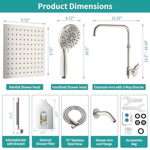 Brushed Nickel Filtered Rainfall Shower Head with Handheld