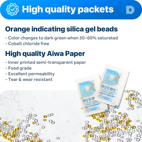 2 Gram [50 Packets] Orange Indicating Silica Gel Packets Desiccants Silica Packets
