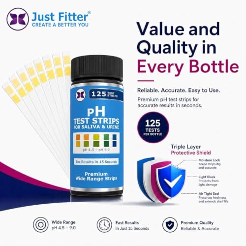 pH Test Strips for Testing Alkaline and Acid Levels in The Body. Track & Monitor Your pH Level Using Saliva and Urine. pH Tester for Highly Accurate Results in Seconds. (125 Count)