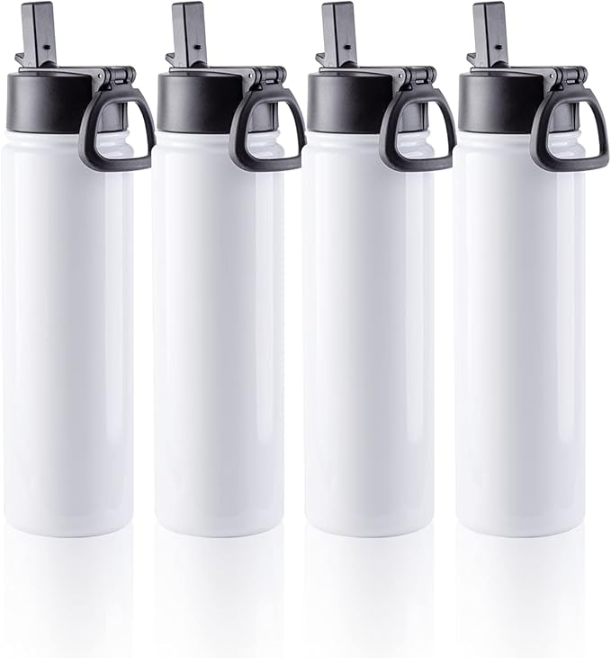 PYD Life 4 Pack Sublimation Blank Tumbler 22 OZ Sports Wide Mouth Stainless Steel Water Bottle Vacuum Flask with Straw and Portable Handle for Tumbler Press Machine Sublimation Print