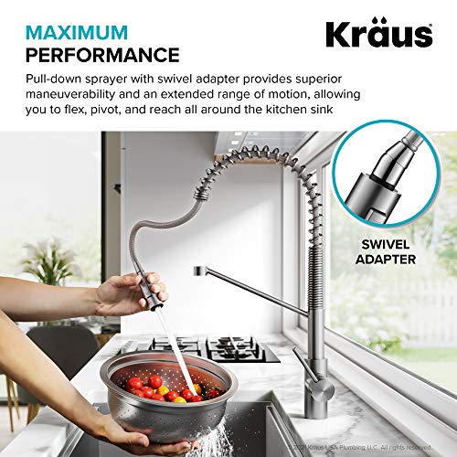 Oletto Commercial Style Single Handle Pull Down Kitchen Faucet with QuickDock Top Mount Installation Assembly in Spot Free Stainless Steel