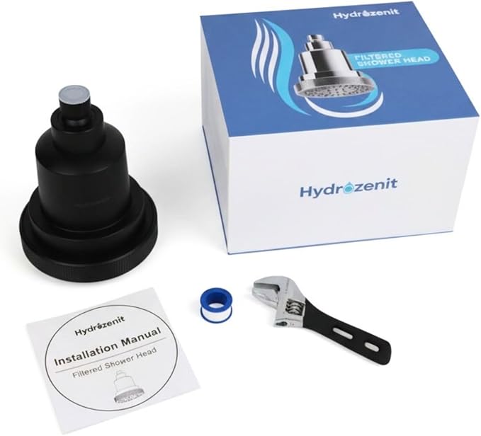 HYDROZENIT Filtered Shower Head, 3 Spray Modes, Black - 25-Stage Showerhead Water Softener for Softer Skin & Healthier Hair - High Pressure Rain Shower Head with Filters KDF-55 and Activated Carbon