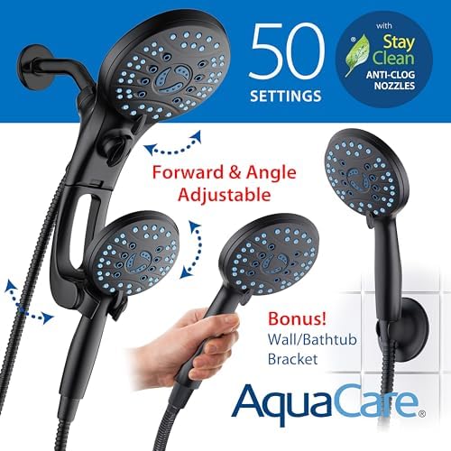 AquaCare 50 mode High Pressure Shower Head Combo with Arm & Dual Power Wash
