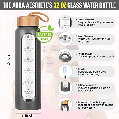 Glass Water Bottles 32 Oz with Silicone Sleeve