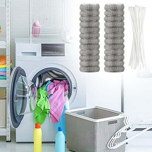 48 Pieces Lint Traps Washing Machine Stainless Steel Lint Snare Traps Laundry Mesh Washer Hose Filter with 48 Pcs Cable Tie (48 Count)