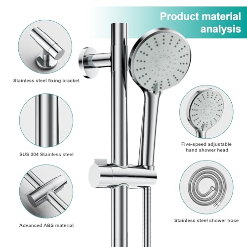 Shower Slide Bar Handheld Shower Head with Hose