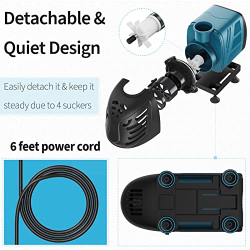Aquarium 400 GPH Submersible and Inline Water Pump 30W 6ft High Lift AC 120 V Quiet Adjustable Return Pump with 6 ft. Power Cord for Fish Tanks Pond Waterfalls Fountains Sumps and Gardens