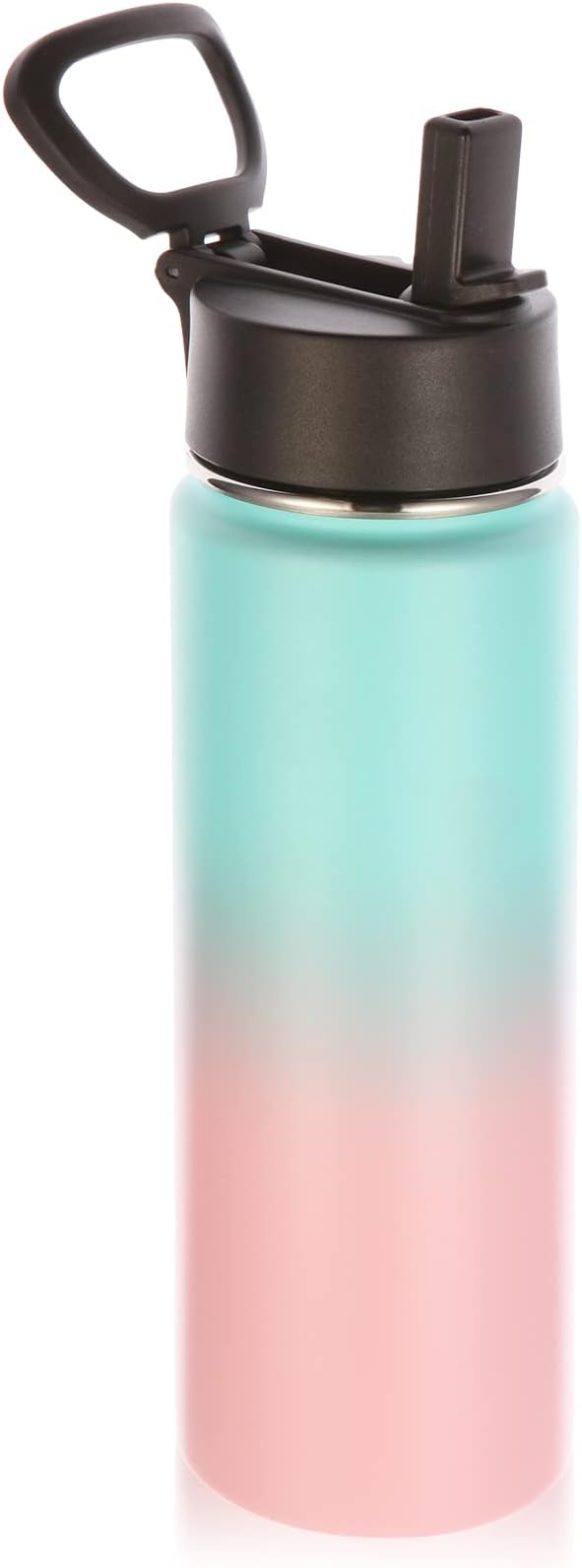 Volhoply 22 oz Insulated Water Bottles with Straw Lid, Stainless Steel Sports Bottle with Handle,Vacuum Metal Travel Water Cups with Wide Mouth, Reusable Water Flask for hiking (Green Pink,1 Set)
