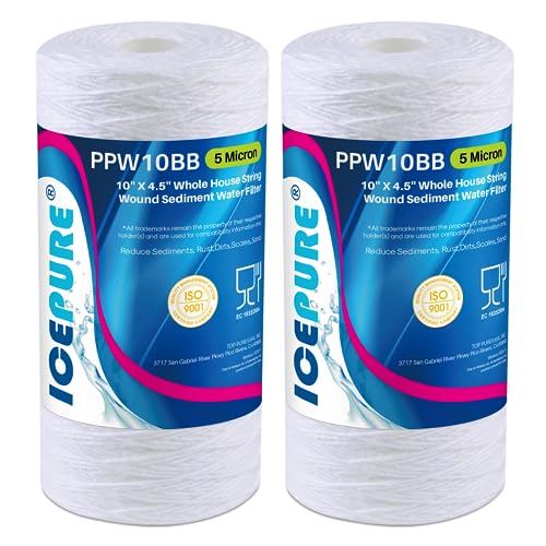 5 Micron 10”*4.5'' Whole House Sediment String Wound Water Filter Replacement filter for 84637 (2 Count)