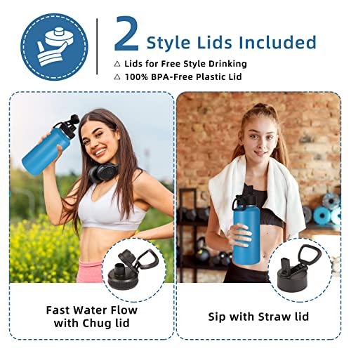 32oz Insulated Water Bottles Bulk 8 Pack with Straw Lid & Spout Lid (8 Count)