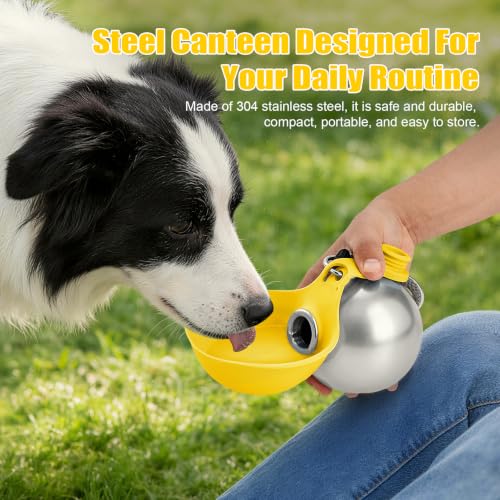 Portable Dog Water Bottle 10oz Stainless Steel Travel Dog Water Dispenser with Bowl No