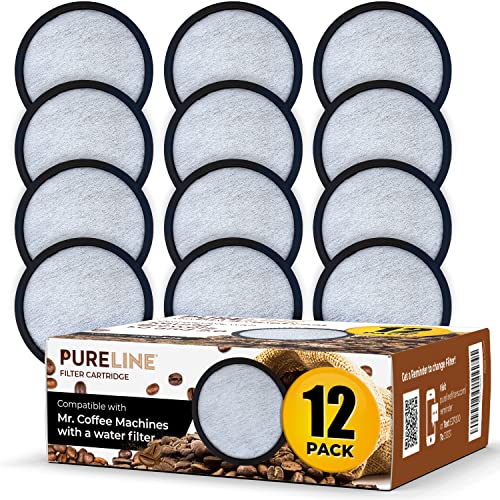 Pure Line Replacment for Mr. Coffee Water Filter Charcoal Disks. Universal Fit for Mr. Coffee Machines. (12 Count)