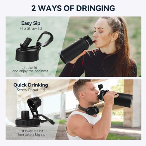 32 oz Insulated Water Bottle with 2 Lids
