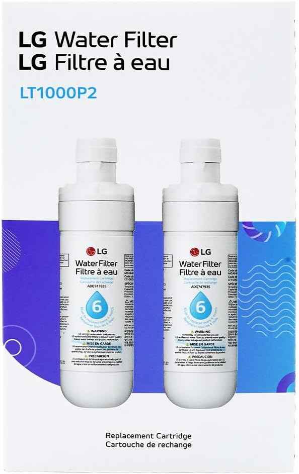 LG LT1000P2 6-Month / 200 Gallon Refrigerator Replacement Water Filter, Reduces Chlorine, 2 Count (Pack of 1), White.