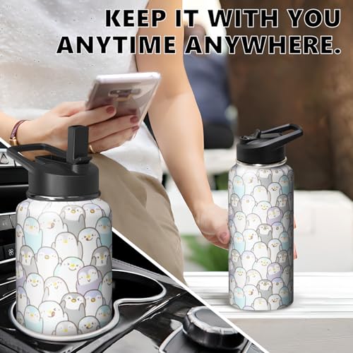 32oz Penguin Water Bottle with Handle and Flip Straw