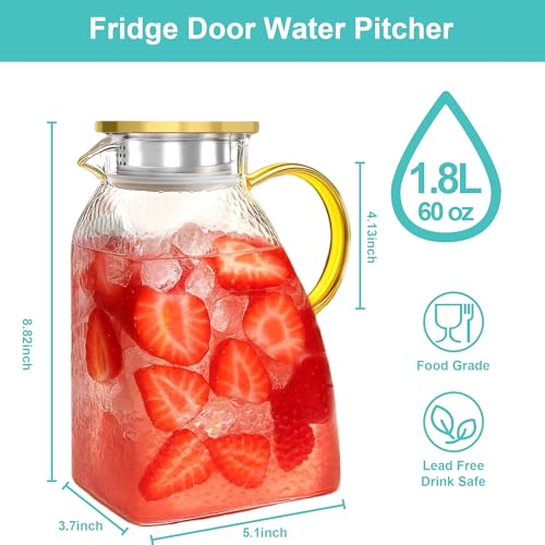 Glass Water Pitcher with Gold Lid for Fridge