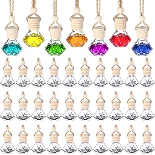 60 Pcs Hanging Car Air Freshener Car Diffuser Bottle Empty Glass Perfume Bottles Air Freshener Diffuser Bottle Pendant for Essential Oils Fragrance Aromatherapy Ornament Decor (60 Count)