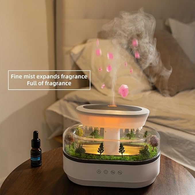 Upgrade Raindrop Humidifier Essential Oil Diffuser with Natural White Noise and Landscape Design，7 Led Colors Change Desktop Diffuser for Home Office Bedroom Waterdrop Diffuser 250ml