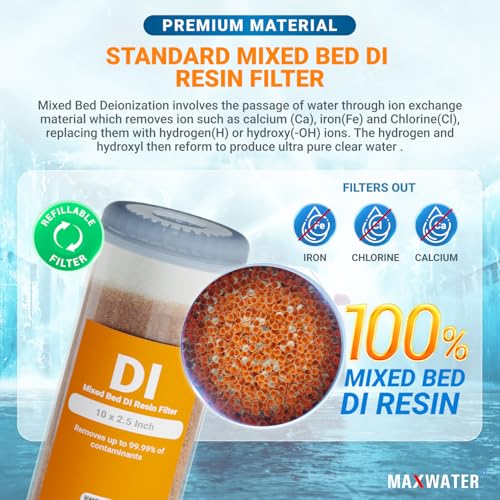 2 Pack Refillable Mixed Bed DI Resin Filter Cartridge Fits wide style 3.15" openings standard 10" size WH Filter Housings and Systems