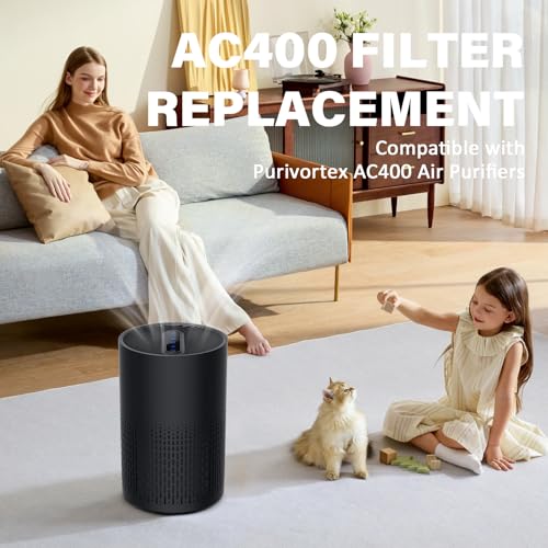 4 Pack AC400 Replacement Filter for Purivortex AC400 Air Purifier (4 Count)