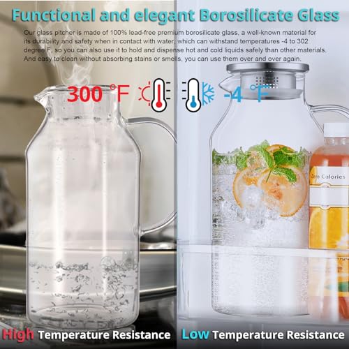 3 Liter 101 oz Glass Pitcher with Lid and Handle