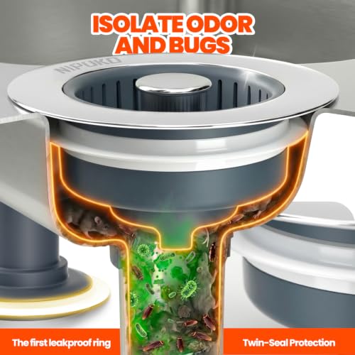 3 in 1 Kitchen Sink Drain Strainer Stopper Basket Pop Up Silver (2 Count)