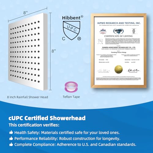 cUPC Certified Thickness Metal 8'' Square Rain Shower Head