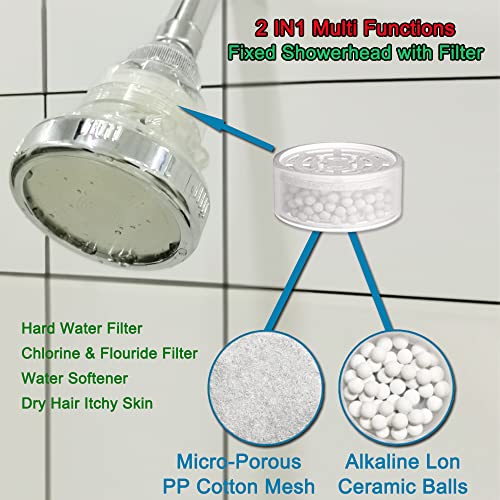 2 in 1 Vitamin C Filtered Fixed Shower Head High Pressure Purifying Hard Water Softener Chlorine Flouride Filter Multi Modes Changeable Showerhead Fresh Dry Skin & Hair Loss