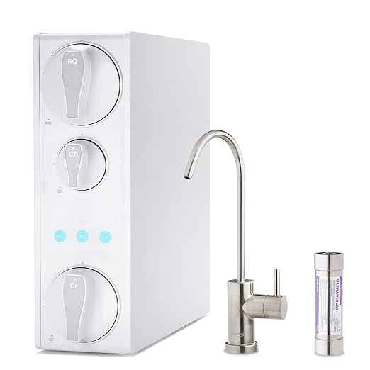 iSpring RO500AK-BN+UVF8 Tankless Reverse Osmosis Water Filtration System & RCC7AK, NSF Certified 75 GPD, Alkaline 6-Stage Reverse Osmosis System, pH+ Remineralization