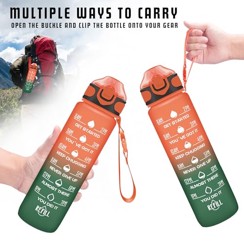 32 oz Drinking Water Bottle with Times to Drink and Straw