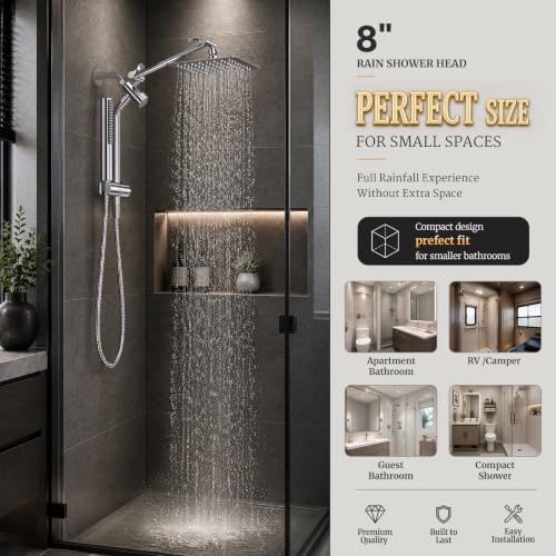 All Metal 8" Luxurious Rain Shower Head with Handheld