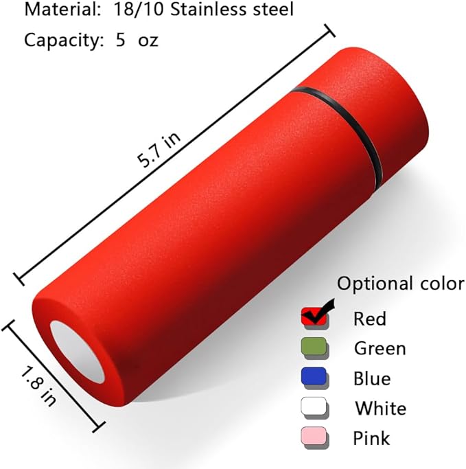 5 oz Mini Thermos Cute Water Bottle - Insulated Stainless Steel Bottle - Keeps Cold for 12 hours, Hot for 6 hours - Red