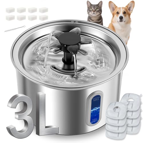 3L 101oz Stainless Steel Cat Water Fountain for Indoor Use