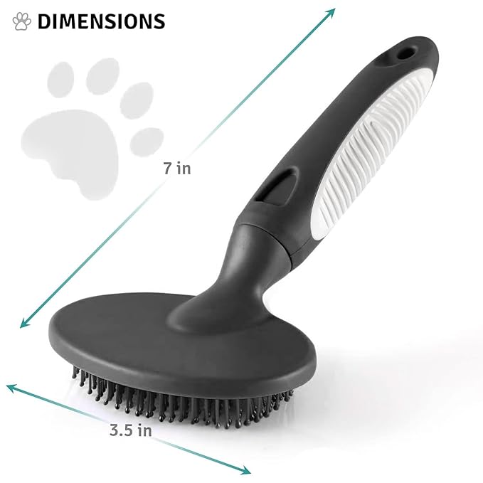 Round Bristle Pet Brush for Dogs and Cats - Soft Dog Brush for Grooming Short or Long Hair - Gentle Tool for Sensitive Skin Removes Dander, Dirt, and Detangles (Black) - AquaVibe