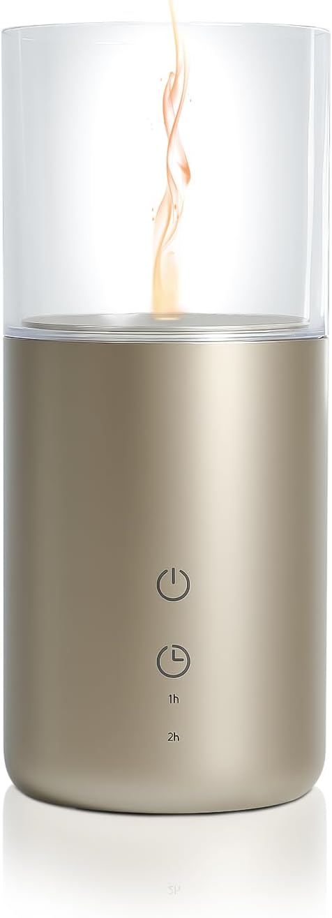 Essential Oil Diffuser, Candlelight Flame Effect with Cool Mist Small Humidifier for Room, 32ml Cordless Ultrasonic Scent Diffusers with Timer & Night Light for Home, Office