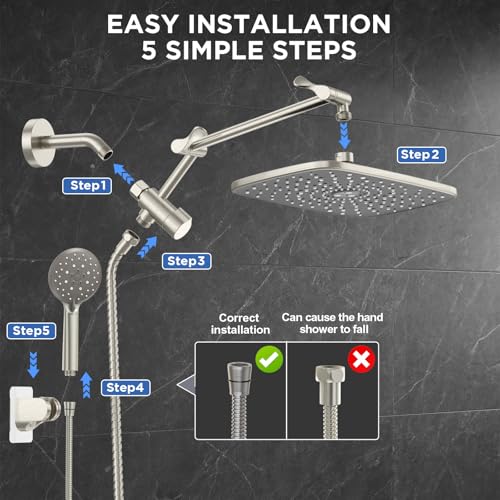 Brushed Nickel 11.8" Shower Head with Handheld