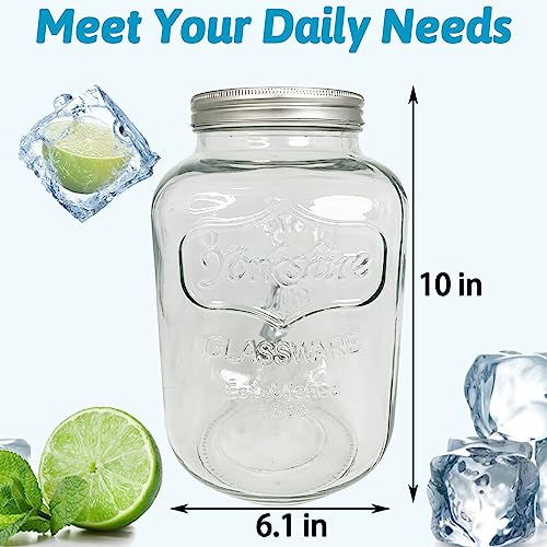 1 Gallon Drink Dispenser Glass Beverage Dispenser With Stand Leak Proof Stainless Steel Faucet Wide Mouth Mason Jar Style Glass Drink Dispenser for Parties