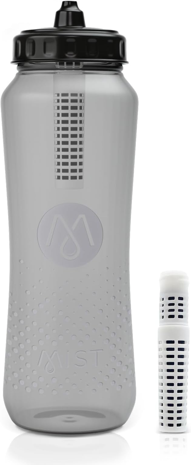 Mist Sports Squeeze Water Bottle with Built-In Filter for Pure Water, Lightweight and Easy Grip Squeeze Water Bottles Sports Quality, Leak Proof & BPA Free Athletic Water Bottle Squirt Top, Black