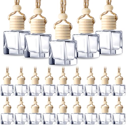 50 Pcs Hanging Car Air Freshener Car Diffuser Bottles Empty Glass Perfume Bottle Freshener Diffuser Bottle Pendant for Essential Oil Fragrance Aromatherapy Bottle Ornament (50 Count)
