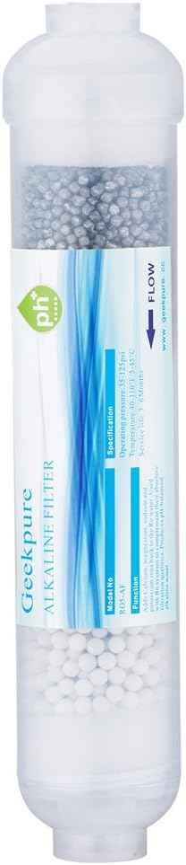 Geekpure 10-inch Inline Alkaline Replacement Water Filter Cartridge pH+ for Reverse Osmosis RO System -1/4”Thread