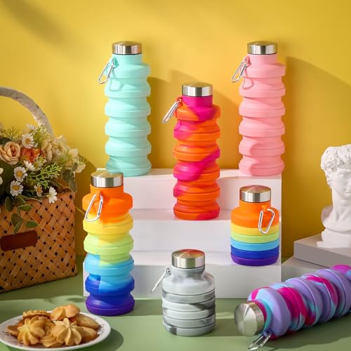 20 Pack Collapsible Water Bottles Bulk Foldable Water Bottles 17oz Silicone Portable Leak Proof Reusable Sports with Clip for Travel Hiking Camping Outdoor