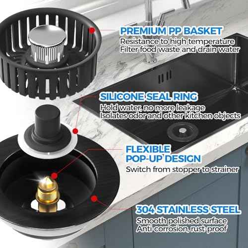 3 in 1 Kitchen Sink Drain Strainer Stopper Removable Basket Pop