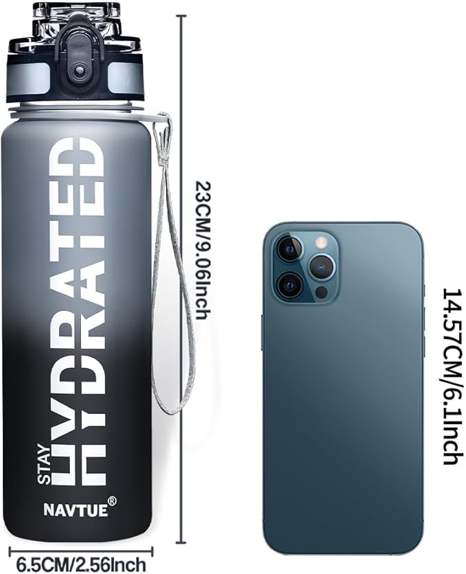 Water Bottle, 16oz Sports Water Bottles with Time Marker Wide Mouth, Motivational and Leakproof Drink Bottle, BPA Free Tritan with Carry Strap for Gym Fitness Outdoor(1 Bottle)