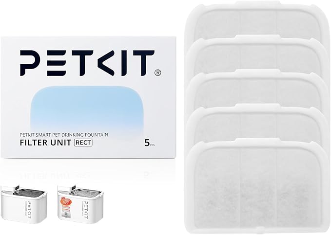 PETKIT Filter Unit Rect for EVERSWEET MAX Cordless Water Fountain, Replacement for 105 fl oz/3L Automatic Cat Fountain, 5 pack